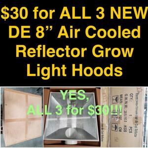 •3 NEW Air Cooled Reflector DE Double Vented Grow Light Hood (3 hoods for $30)